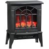 Black Electric Fireplace Heater with Realistic Log Flame LED