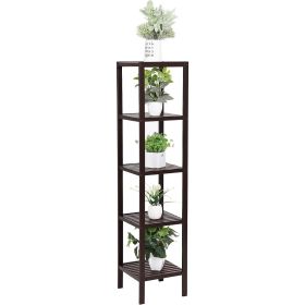 Brown Bamboo Wood 4-Shelf Versatile Storage Unit Rack Narrow Bookcase