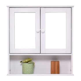 Simple Bathroom 2 Mirror Wall Cabinet in White Wood Finish