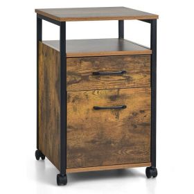 Rustic Brown 2 Drawer Mobile File Cabinet Printer Stand with Open Shelf