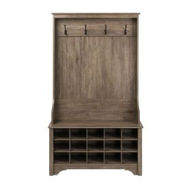 Grey Entryway Hall Tree Shoe Cubbies and Coat Rack