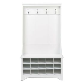 White Entryway Hall Tree Shoe Cubbie Coat Rack