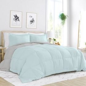 Full/Queen size 3-Piece Microfiber Reversible Comforter Set Aqua Blue and Grey