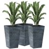 Set of 3 Grey Faux Rattan Plastic Tall Large Flower Pots