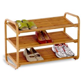 3 Tier Bamboo Shoe Rack Shelf & Holds 9-12 Pairs of Shoes