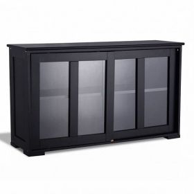 Kitchen Storage Cabinet with Glass Sliding Door-Black