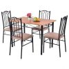 5 Piece Dining Set Wooden Table and 4 Cushioned Chairs