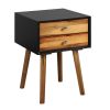 Mid-Century Wooden Multipurpose End Table with 2 Storage Drawers-Black