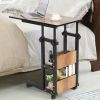 C-Shape Mobile Snack End Table with Storage Shelves