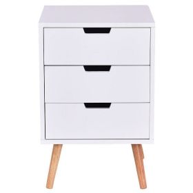 Wood Side End Table Nightstand with 3 Drawers Mid-Century Accent