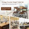 5 Piece Bar Table Set in Rustic Brown with 4 Counter Height Backless Stools