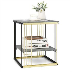 2-Tier Metal Square Side End Table with Removable Shelf-Gray