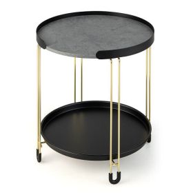 2-Tier Round Side Table with Removable Tray and Metal Frame for Small Space-Golden