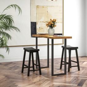 Set of 2,  24" Black Counter Height Stools with Solid Wood Legs