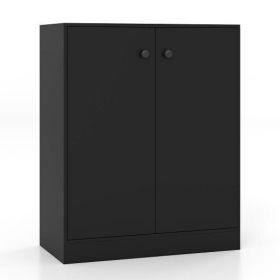 2-Door Modern Floor Storage Cabinet with 3-Tier Shelf-Black