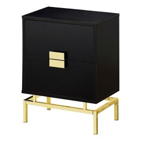 24in Retro 2 Drawer Night Stand End Table Cappuccino with Gold Metal Legs