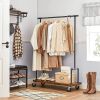 Industrial Metal Pipe Garment Rack with Bottom Shoe Storage Shelf on Wheels