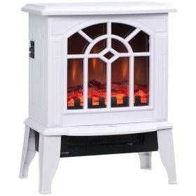 White Electric Fireplace Heater with Realistic Log Flame LED