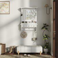 Floating Wall-Mounted Makeup Storage Vanity with HD Mirror, 3 Drawers, 5 Pockets, and 5 Metal Hooks Floating Wall-Mounted Makeup Storage Vanity with HD Mirror, 3 Drawers, 5 Pockets, and 5 Metal Hooks
