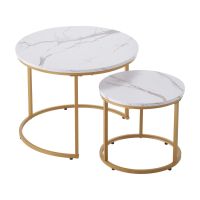 VEVOR Nesting Coffee Table Set with White Marble Pattern Tabletop and Gold Metal Frame VEVOR Nesting Coffee Table Set with White Marble Pattern Tabletop and Gold Metal Frame