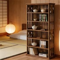 6 Tier Bookshelf Display Storage Rack with Adjustable Shelves, Enclosed Back and Geometric Design Protective Side Guard 6 Tier Bookshelf Display Storage Rack with Adjustable Shelves, Enclosed Back and Geometric Design Protective Side Guard