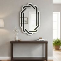 Crystal Crush Diamond Frame Mirror with Polished Glass Panels and Handcrafted Three Dimensional Design Crystal Crush Diamond Frame Mirror with Polished Glass Panels and Handcrafted Three Dimensional Design