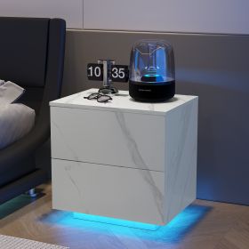 White Nightstand with LED Strip and RGB Lights with 2 Drawers