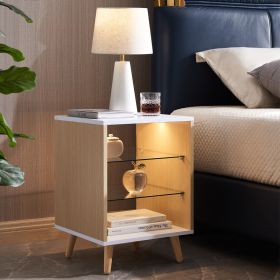 LED Lighting Nightstand with 3 Adjustable Brightness Shades and 2 Glass Shelves