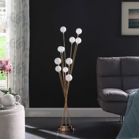 Yellow Gold Metal Floor Lamp with 11 Frosted Acrylic Globes and Aluminum LED Chrysanthe