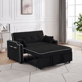 Black 3 in 1 Convertible Sofa Chair, Sofa Bed, Chaise Lounger with Adjustable Backrest and USB Ports, Cup Holder, Side Storage Pocket