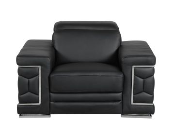 Italian Leather Accent Chair with Chrome Stainless Steel Legs and 3-Layer Foam Cushion