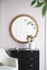 34" Round Wooden Mirror with Beaded Frame