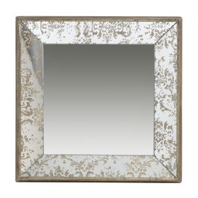 Antique Silver Square Mirror with Floral Accents