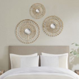 Set of 3 Round Natural Fiber Wall Decor Mirrors