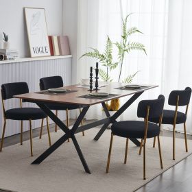 Set of 4 Black Teddy Fabric Dining Chairs with Curved Back and Gold Metal Legs