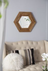 Hexagon Mirror with Natural Wood Frame, 18.5" x 18.5"