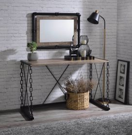 ACME Jodie Console with Rustic Oak Top and Antique Black Finish Frame