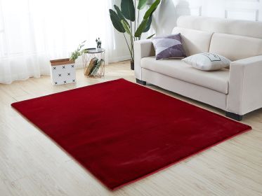 Red Rectangular Chinchilla Faux Fur Area Rug