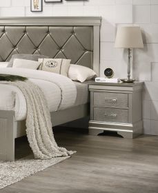 1 Piece Modern Glam Style Nightstand with 2 Drawers, Champagne Finish and Solid Wood Crystal-Like Diamond Tufted Crocodile Texture