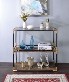 ACME Heleris Console Table in Black/Gold with Tempered Smoky Glass