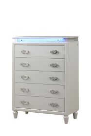 Perla 5 Drawer LED Dresser Made with Wood in Milky White