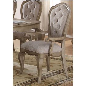 Set of 2 ACME Chelmsford Arm Chairs in Beige Fabric & Antique Taupe