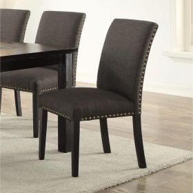 Dining Room Chairs Ash Black Poly fiber Nail heads Parson Style Set of 2 Side Chairs Dining Room Furniture