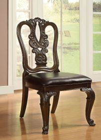 Traditional Intricate Back Design Set of 2 Side Chairs Brown Cherry Solid wood Chair Padded Leatherette Seat Kitchen Dining Room Furniture