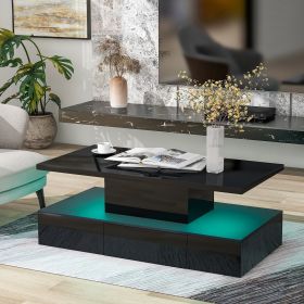 2 Tier Black Coffee Table - APP Controlled LED Lighting and Music