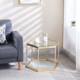 Modern Clear Glass Coffee Table with Gold Finish Stainless Steel Frame