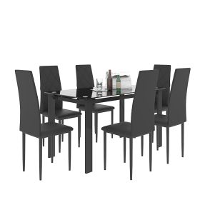 7 Piece Black Dining Table Set with One Table and Six Chairs