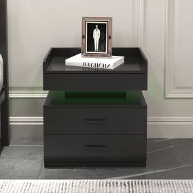 2 Set Nightstand with Adjustable LED Strip Light, 2-drawers, Large Storage Space, Suitable for Bedside Table, Coffee Table