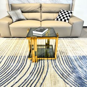 Stainless Steel End Table, Double-Layer, Black Tempered Glass End Table, for Bed Room, Living Room, Gold Color