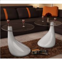 Set of Two Water-Drop Shaped Base Coffee Tables with Tempered Glass